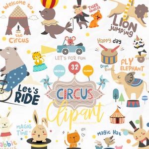 Clipart de circo, circo para impressão, circo PNG, EPS, SVG, pdf, clipart de carnaval, clipart de animais de circo, conjunto de circo, download instantâneo
