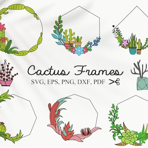 Archivo SVG de cactus, Monograma de cactus SVG, Marco floral SVG, Suculenta SVG, Corona de cactus SVG, Archivo de corte de cactus, Planta de cactus SVG, Hexágono, Redondo