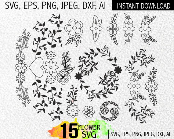 Download 15svg Flower Doodles Flower Flourish Flowers Svg File Etsy