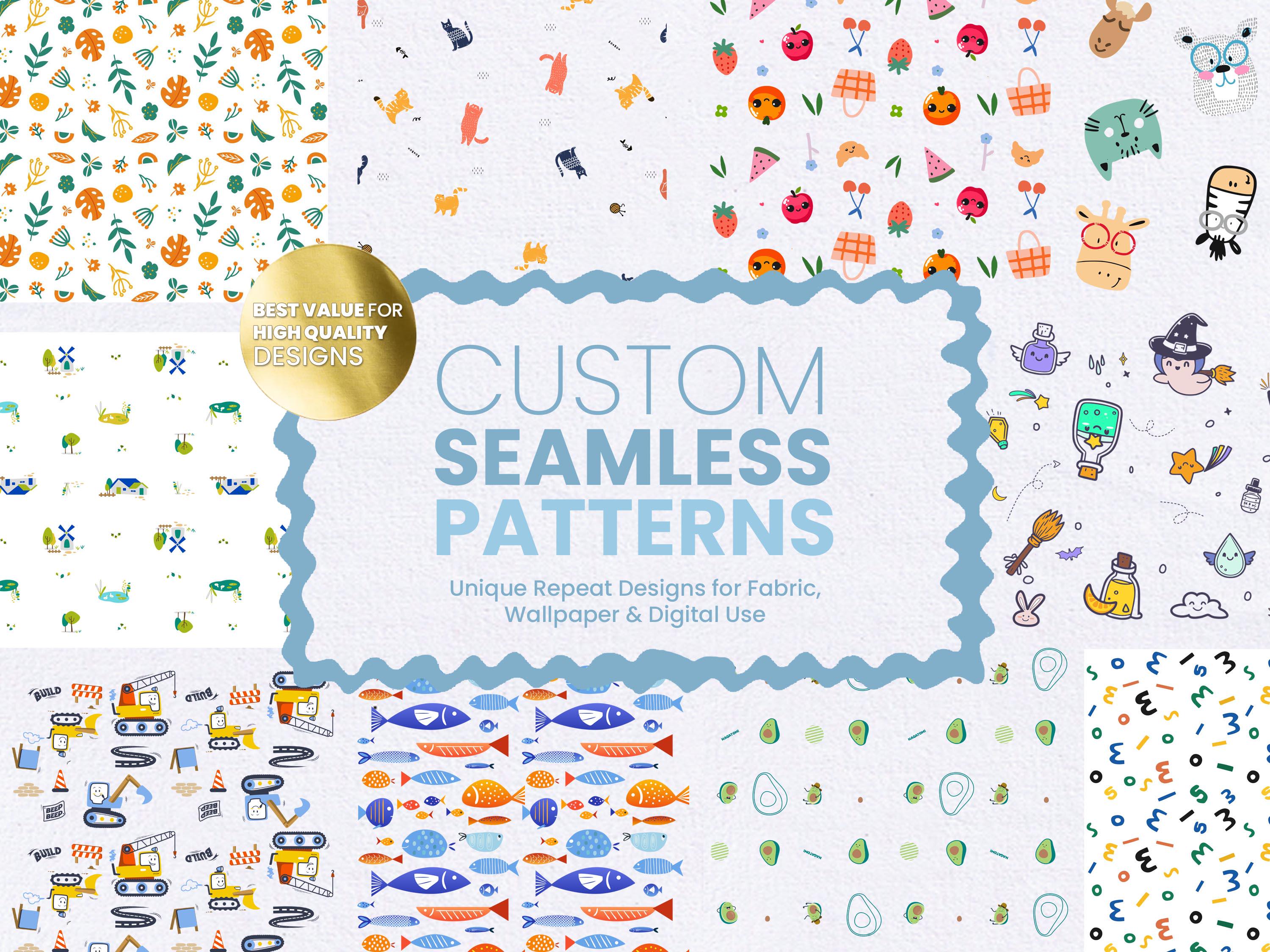 Custom Seamless Surface Patterns, Fabric, Wallpaper, Digital Designs, Commercial License (JPG, PNG, PDF)