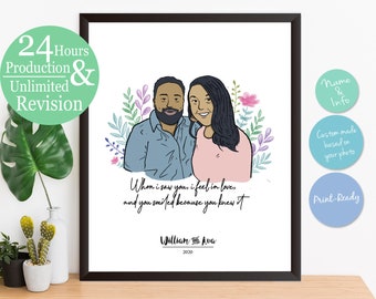 Custom Illustration, Personalised Illustrations, personalized Portrait, family and pet, custom made, Illustration Poster, Couple Portrait