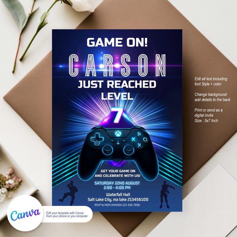Level up Gamer Birthday Invitation | Editable Canva Template - Etsy