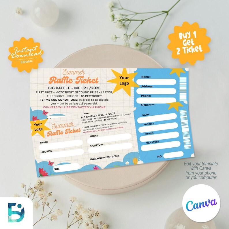 Editable Raffle Ticket Template: DIY Event Ticket (CANVA) - Etsy