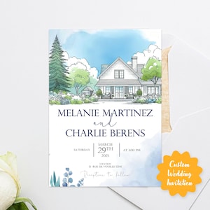 Custom watercolor venue wedding invitation, Illustration wedding venue, Custom Watercolor Wedding Venue Portrait, Wedding Invites Template