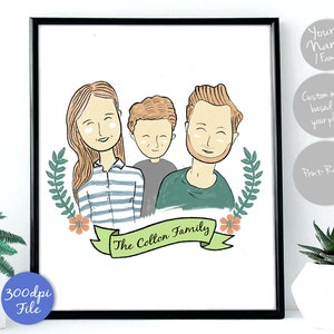 Hand drawn Custom portrait, Custom illustration, personalized portrait, family illustration, Couple Portrait, custom made illustration, art