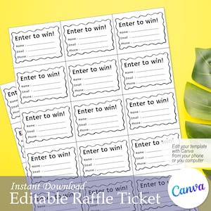 Editable Raffle Ticket Template: Printable Enter to Win Form (CANVA App)