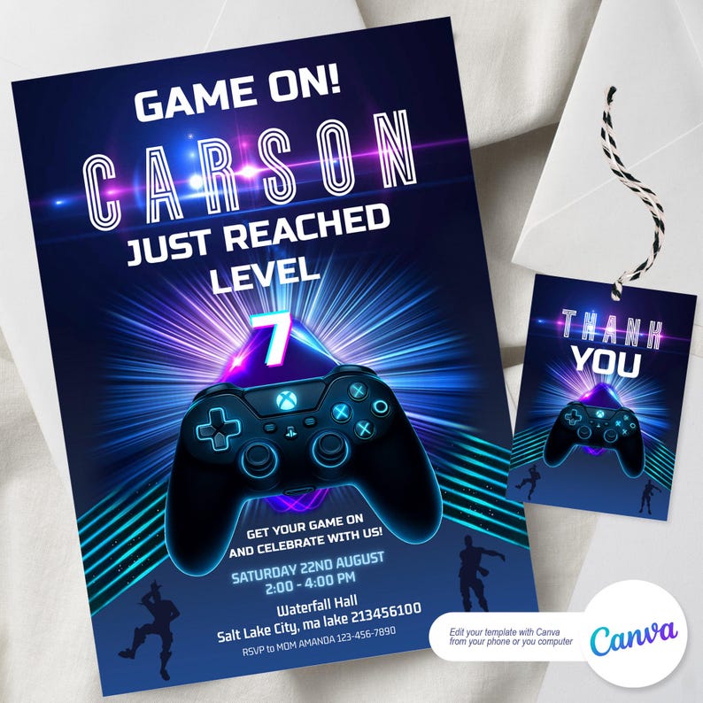 Level up Gamer Birthday Invitation | Editable Canva Template - Etsy