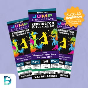 Trampoline Birthday Invitation: Editable Jump Ticket (Canva Template)