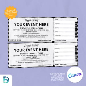 Bearbeitbare Raffle Event Ticket Vorlage, Raffle Ticket Form, Event Ticket Vorlage, Event Ticket bearbeitbar, Event Ticket bedruckbar, DIY Ticket