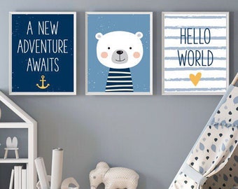 Nursery Prints Set of 3 Girl Boy Baby Room Pictures Wall Art | Etsy