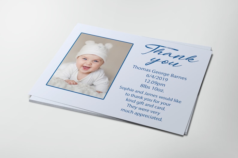 Personalised Baby Photo Thank You Cards with envelopes GirlBoy