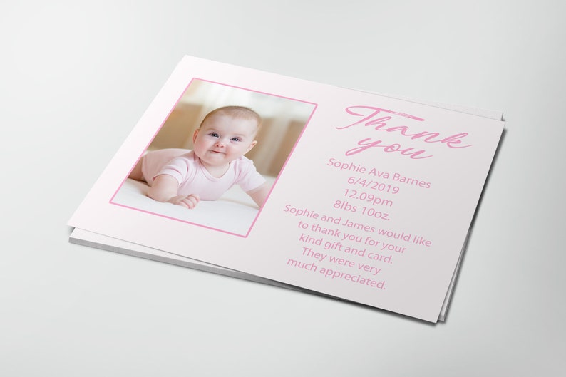 Personalised Baby Photo Thank You Cards with envelopes GirlBoy