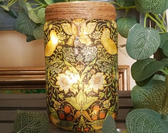 William Morris Strawberry Thief Light Jar, Decoupage Lantern