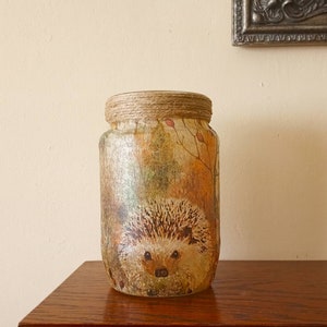 Hedgehog Light Jar. Decoupaged recycled jar. Perfect gift for Hedgehog fans. British wildlife conservation. Firefly Lantern Hedgehug Hoglet image 4