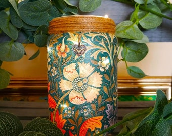 William Morris Compton (dark blue). light jar, lantern, night light, garden lantern, wedding decor. J H Dearle, Art Nouveau, Arts and Crafts