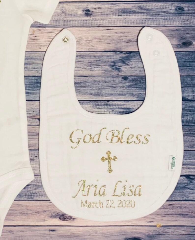 Personalized Christening god bless glitter glitter Baptism bodysuit God Bless Baby Christening Christening bodysuit cross bodysuit