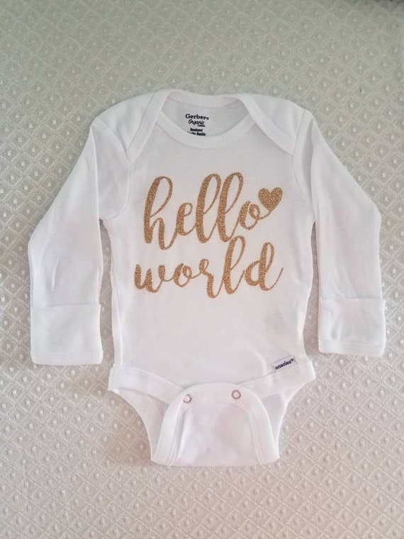 GLITTER hello world baby onesie baby bodysuit glitter | Etsy