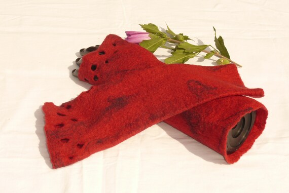 Red Cuffs With A Touch Of Black Silk Etsy