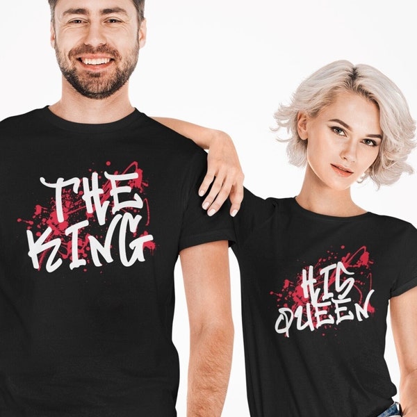 King Queen Pärchen Partnerlook T-Shirt Set, Paar Shirts Geschenk, Valentinstag Geschenk, Couples Shirt, Geschenk Idee Für Freundin & Freund