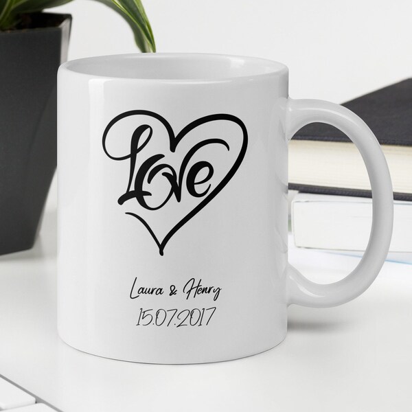 Pärchen Tasse Personalisiert Beidseitig Bedruckt - Paar Tasse Mit Wunschnamen Als Perfektes Geschenk Zum Valentinstag Oder Hochzeitstag