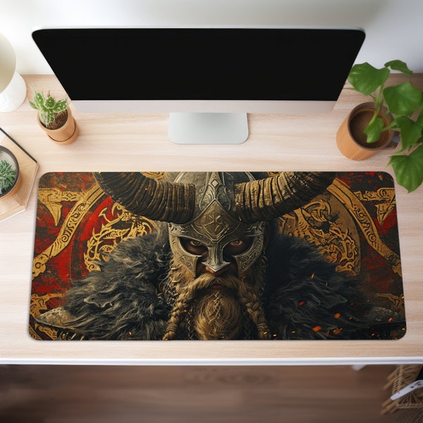 Wikinger Mauspad XXL Gaming Schreibtischunterlage Gamer Mousepad Gros Büro Deko PC Zubehör Schreibtisch Matte Gamer Tischunterlage