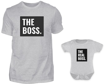 Vater Baby Partnerlook Set, Vater Sohn Partnerlook Set, Vater Tochter Partnerlook, Baby, The Boss The Real Boss, Papa Geschenk, Vatertag Set