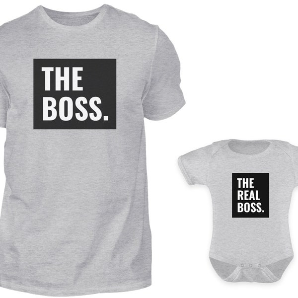 Vater Baby Partnerlook Set, Vater Sohn Partnerlook Set, Vater Tochter Partnerlook, Baby, The Boss The Real Boss, Papa Geschenk, Vatertag Set