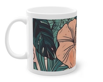 Blumen Tasse Weiß, Pflanzen Kaffeetasse 330ml, Beidseitig Bedruckt, Blumen Deko, Kaffeebecher, Küche Zubehör, Teetasse, Bürotasse