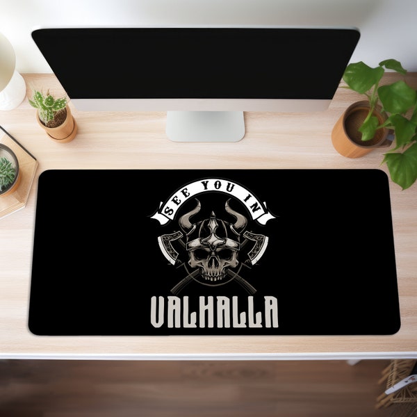 Tapis de souris XXL Wikinger Valhalla Spruch Schreibtischunterlage Gaming Mousepad Groß Büro Deko PC Zubehör Schreibtisch Mat Gamer Tischunterlage