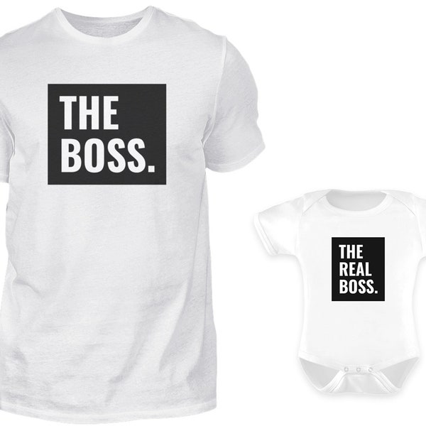 Vater Baby Partnerlook Set, Vater Sohn Partnerlook Set, Vater Tochter Partnerlook, Baby, The Boss The Real Boss, Papa Geschenk, Vatertag Set