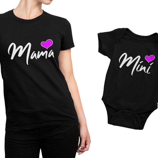 Mama Baby Partner Outfit 2er Set - Mama Und Mini Partnerlook - Süßes Mutter Baby Geschenk - Damenshirt Und Strampler Set - Babyparty