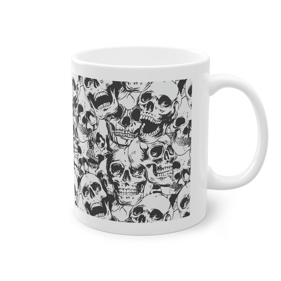 Totenkopf Tasse Weiß Gothic Kaffeetasse Goth Kaffeebecher Halloween Deko  Geschenk Idee Skull Becher Totenkopf Deko 