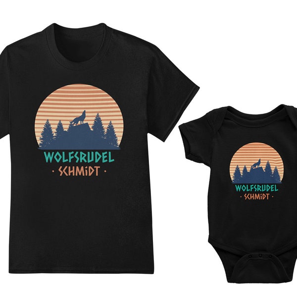 Vater Baby Partnerlook Mit Wunschnamen, Personalisiertes Papa Baby Geschenk, Wolfsrudel Papa Baby Outfit Mit Eigenem Namen, Vatertag