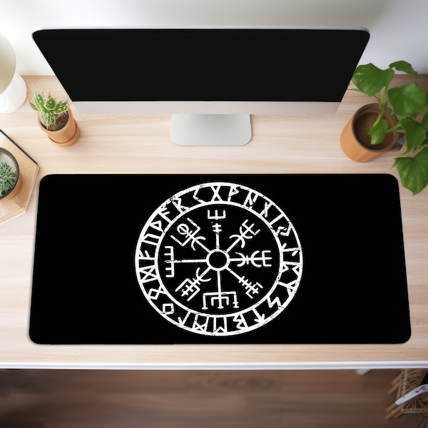 Mauspad XXL Wikinger Vegvisir Schreibtischunterlage Gaming Mousepad Groß Büro Deko PC Zubehör Schreibtisch Matte Gamer Tischunterlage