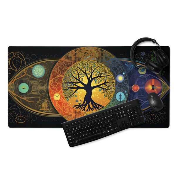 Esoterik Mauspad XXL Gaming Schreibtischunterlage Groß Rutschfest Gamer Mousepad PC Computer Zubehör Mausmatte Spirituelle Deko Lebensbaum