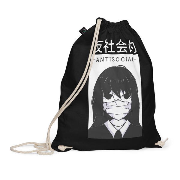 Anime Turnbeutel Aus Baumwolle In Schwarz - Otaku Merch - Japan Antisocial Stoffbeutel - Anime Merch - Anime Geschenk - Otaku Geschenk