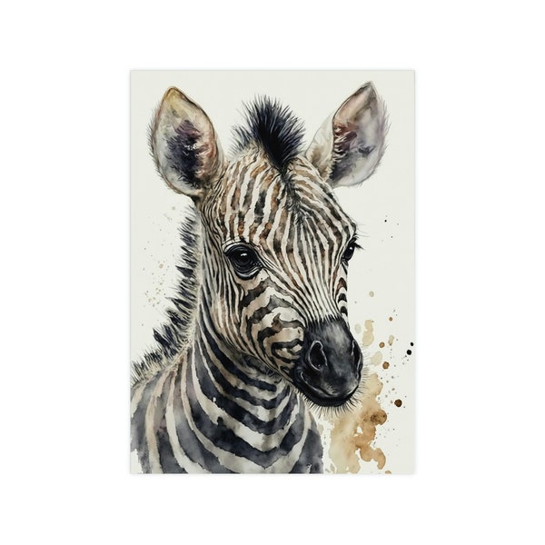 Affiche de zèbre mignon, affiche de décoration de chambre d’enfant, mobilier de chambre de bébé, aquarelle photo d’animaux, cadeau de douche de bébé, cadeau de bébé