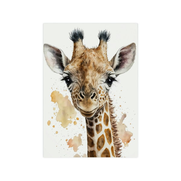 Affiche mignonne de bébé girafe, affiche de décoration de chambre d’enfant, mobilier de chambre de bébé, aquarelle photo d’animaux, cadeau de douche de bébé, cadeau de bébé