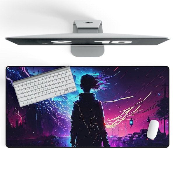 Gaming Mauspad XXL Vaporwave - 800 x 400 mm - Vernähte Ränder - Schreibtischunterlage Groß Rutschfest Und Wasserdicht - Gamer Mousepad