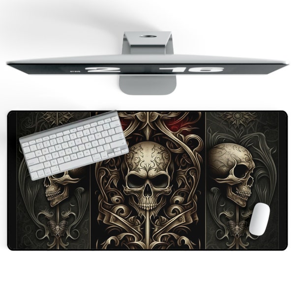 Totenkopf XXL Gaming Mauspad Groß - 800 x 400 mm - Fransenfreie Ränder - Rutschfest Und Wasserdicht - Gothic Mousepad Schreibtischunterlag