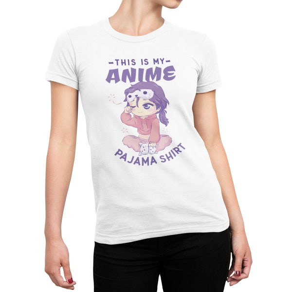 Anime Shirt Damen Weiß - Schlafshirt Anime Merch - Manga Deko - Otaku Tshirt - Schlafanzug - Pyjama - Otaku Shirt - Anime Geschenk