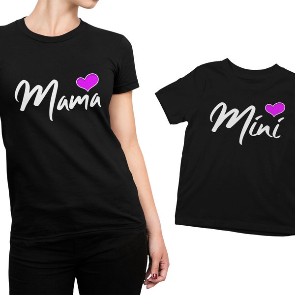 Mama Tochter Partner Outfit 2er Set - Mama Und Mini Partnerlook - Süßes Mutter Kind Geschenk - Damenshirt Und Kindershirt Set - Muttertag