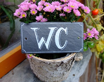 Chalkboard - handwritten, door sign "WC"