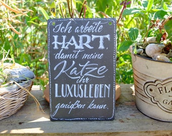 Schiefertafel - handgeschrieben, Schild "Katze"