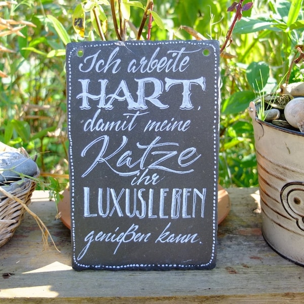 Schiefertafel - handgeschrieben, Schild "Katze"