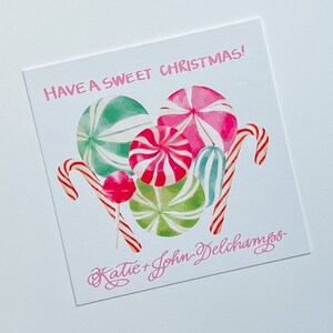 Sweet Christmas Aangepaste familienaam gift tags visitekaartjes insert kaarten voor presenteert vakantie seizoen groen rood roze zuurstok cadeau verpakking