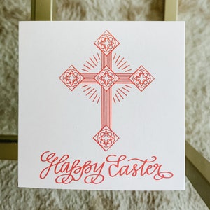 Feliz Pascua Cruz Cristiana Católica Regalo Religioso Etiquetas Caligrafía Primavera Pasteles Mandarina Él ha Resucitado Jesús Regalo Tags