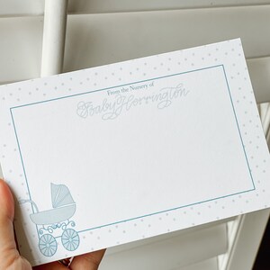 Caligrafía personalizada manuscrita Baby Carriage Polka Dot Classic Tarjeta de llamada Notas de agradecimiento Papelería de regalo de ducha