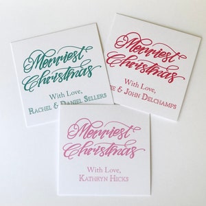 Merriest Christmas Aangepaste familienaam gift tags visitekaartjes Insert Kaarten voor presenteert feestdagen seizoen groen rood roze klassieke cadeauverpakking