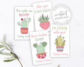 Cactus Valentine 39 s Favor Tag, Succulent Personalized, Cacti, Aloe Vera, Editable Template Custom